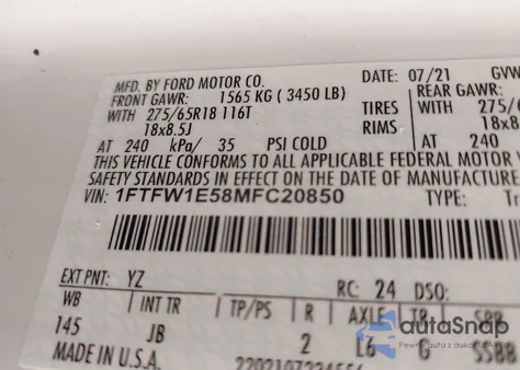 2021 Ford F-150 Xl из США, поврежденный, VIN 1FTFW1E58MFC20850